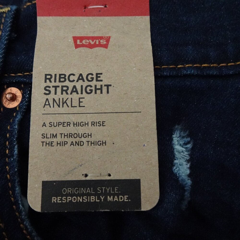 Levi's Ribcage Straight Ankle Jeans Size 31x27 Blue Denim Stretch Distressed - Picture 8 of 11
